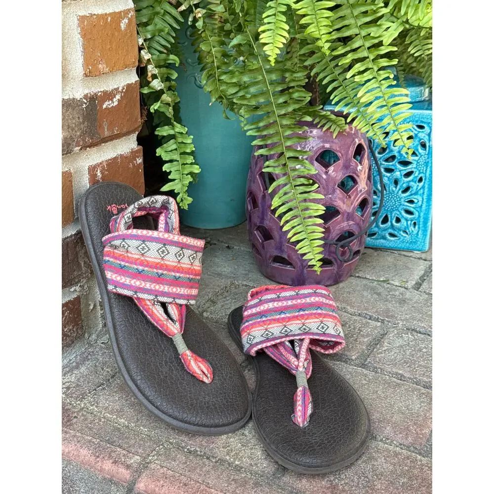 Sanuk Women's Yoga Sling Flip Flop Sandal Southwestern Aztec Comfort‎ Size 10